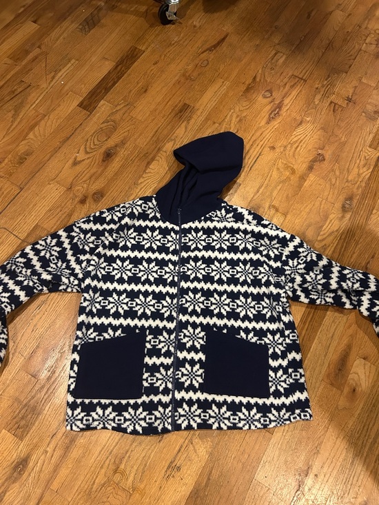 Como Vintage Jackets & Blazers - Como Vintage Navy & White Hooded Fair Isle Zip Jacket